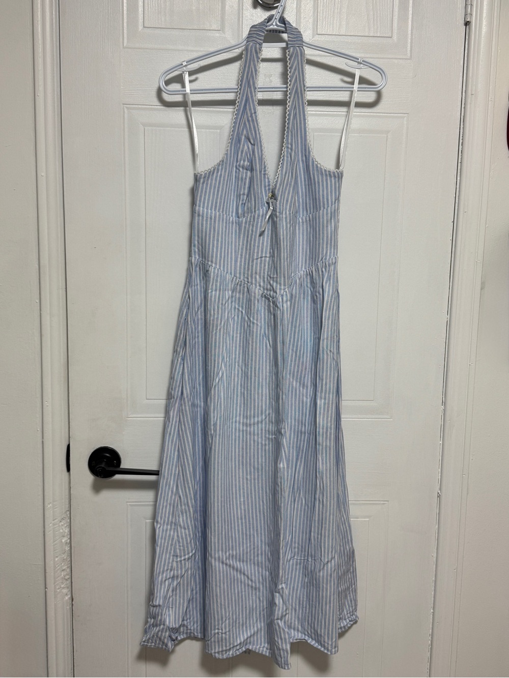 Light Blue and White Striped Halter Maxi Dress Summer Dress